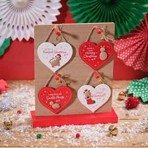 Christmas Cat Hanging Hearts