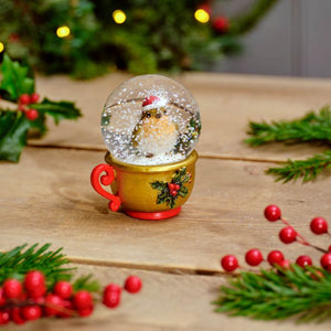 Christmas Resin Robin Teacup Snow Globe Ornament