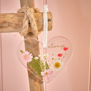 Floral Love Always Resin Hanging Heart With Pressed Dried Flowers