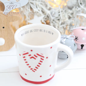 Christmas Candy Cane Style Mug Red Oh So Warm and Cosy A Great Big Cosy Hug In A Mug