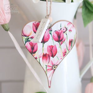 Floral Wooden Sentiment Hanging Heart