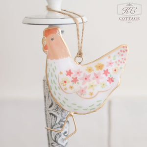 Metal Chickens Ditsy Floral Hanger Set