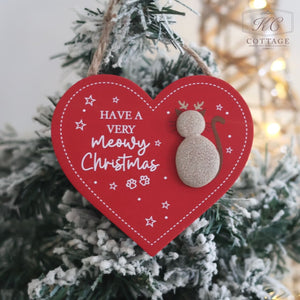 Christmas Cat Hanging Hearts