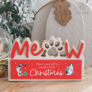 Christmas Meow Cat Wooden Sign