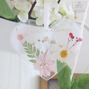 Floral Love Always Resin Hanging Heart With Pressed Dried Flowers