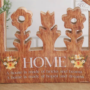 Floral House Shaped Home Mango Wooden Sign