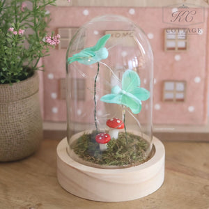 Light-up Glass Dome with Butterflies and Mushrooms