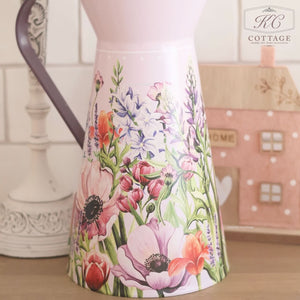 Floral Pink Decorative Tin Jug
