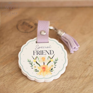 For Her Wooden Scalloped Keyring with Tassel