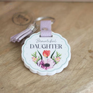 For Her Wooden Scalloped Keyring with Tassel