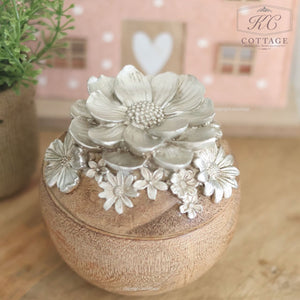 Wood Effect Floral Trinket Pot