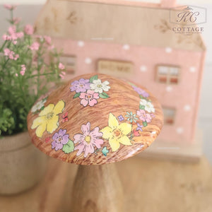 Mango Wood Toadstool Ornament With Flower Design