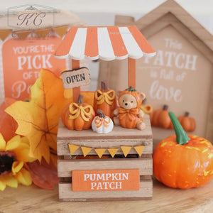 Autumn Pumpkin Harvest Wooden Stall Ornament with Resin Details