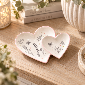Double Heart Shaped Stoneware Trinket Dish