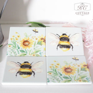 Bee and Sunflower Ceramic Coasters