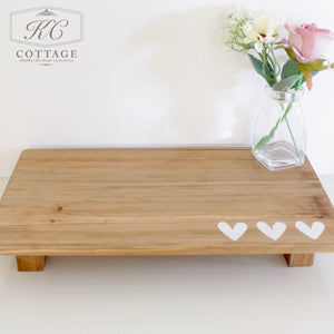 Rustic Raised Tray with White Hearts