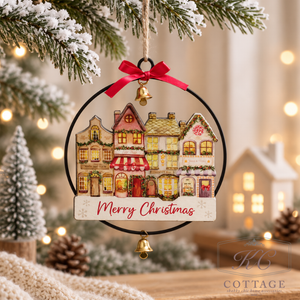 Christmas Village Market Merry Christmas Wooden Round Hanger With Bell