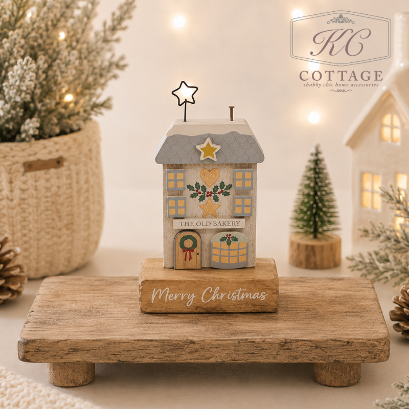 Christmas Village Market Wooden Merry Christmas House Ornaments