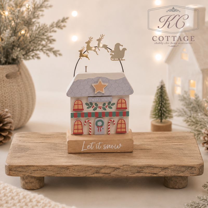 Christmas Village Market Wooden Let It Snow House Ornaments