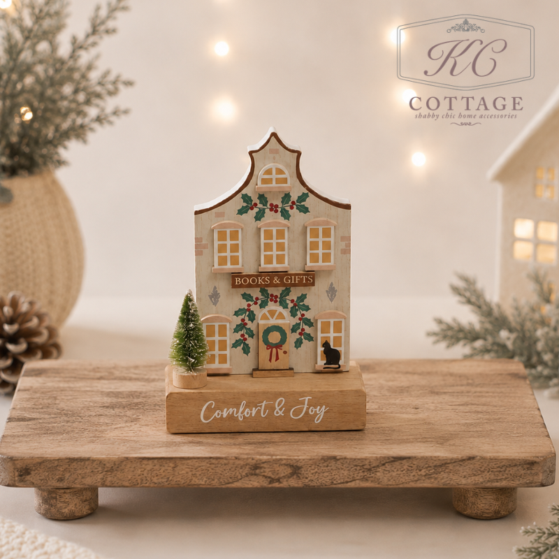 Christmas Village Market Wooden Comfort and Joy House Ornaments
