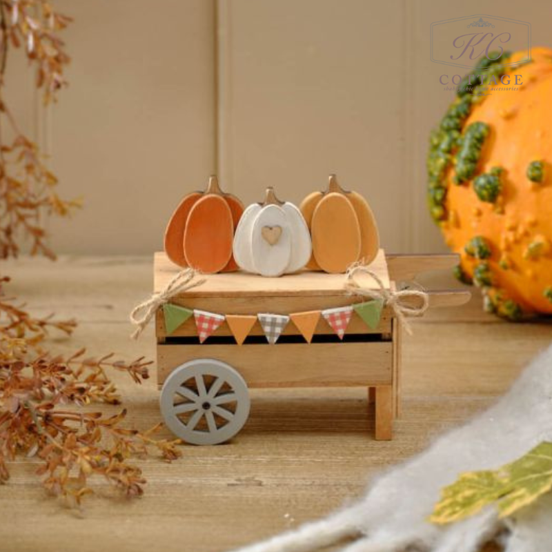 Autumn Harvest Pumpkin Cart Wooden Ornament