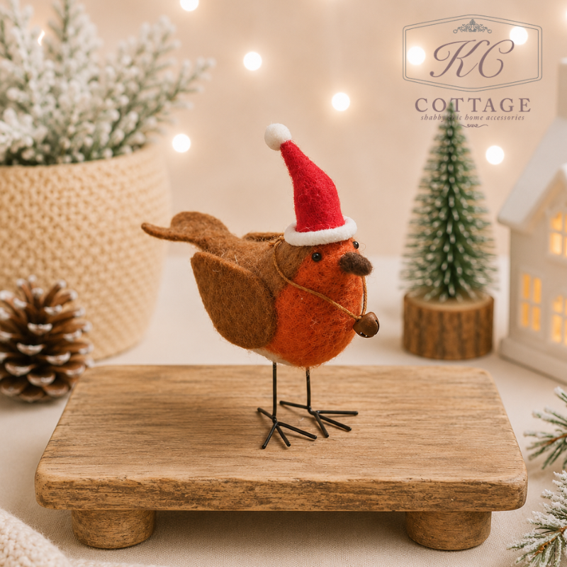 Christmas Woollen Standing Robin Ornament