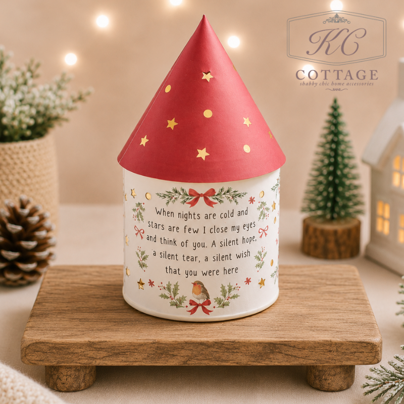 Christmas Robin Memorial Cylinder LED Lantern