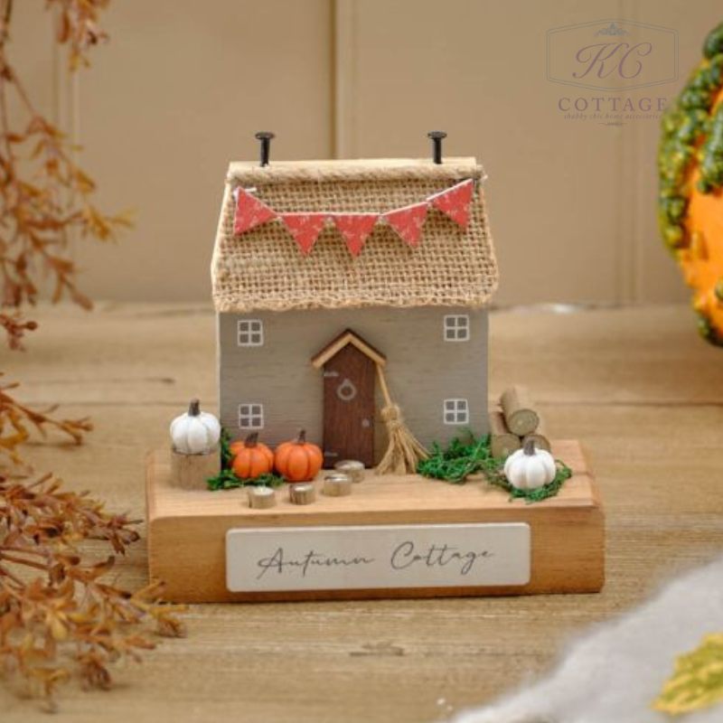 Autumn Harvest Cottage With Pumpkins Wooden Ornament