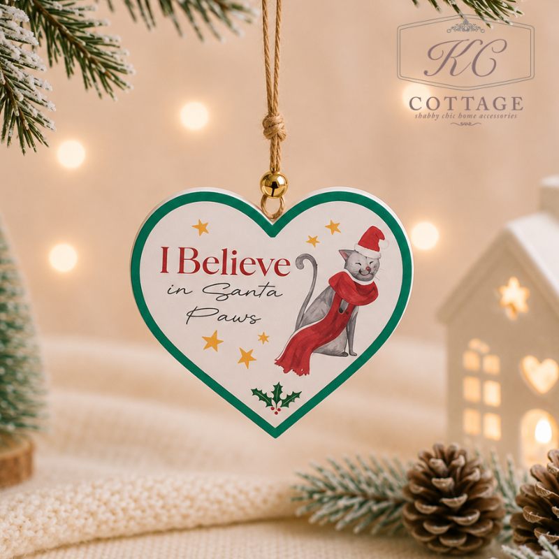 Christmas Wooden Cat Hanging Hearts With Sentiments