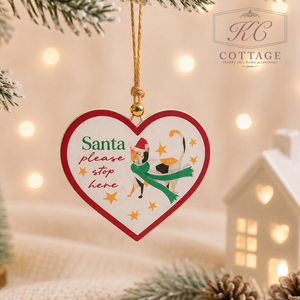 Christmas Wooden Cat Hanging Hearts With Sentiments