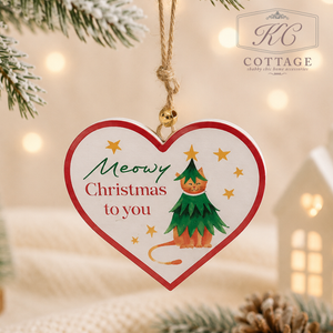 Christmas Wooden Cat Hanging Hearts With Sentiments