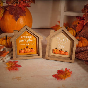 Autumn Pumpkin Harvest House Shaped Wooden Signs