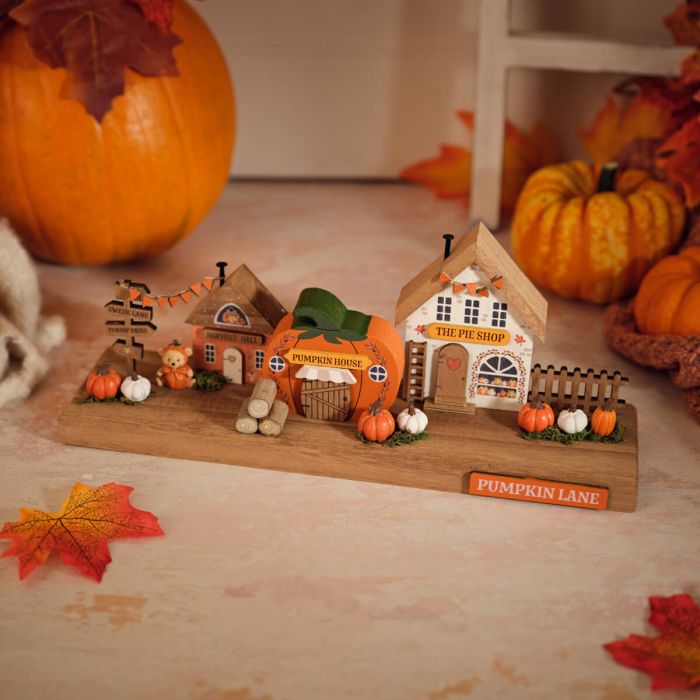 Autumn Home Decor - Autumn Pumpkin Harvest Pumpkin Lane Wooden Houses Ornament