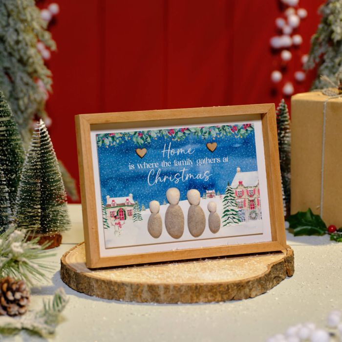 Christmas Cottage Family Gathers at Home Pebble Sign