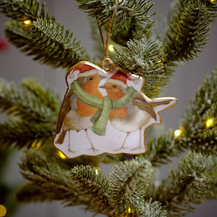 Christmas Metal Robin Couple Hanging Ornament