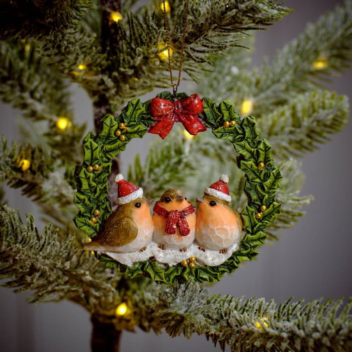 Christmas Robin Resin Wreath Hanging Ornament