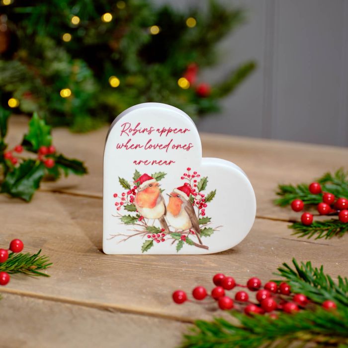 Christmas Robins Appear Ceramic Heart Ornament