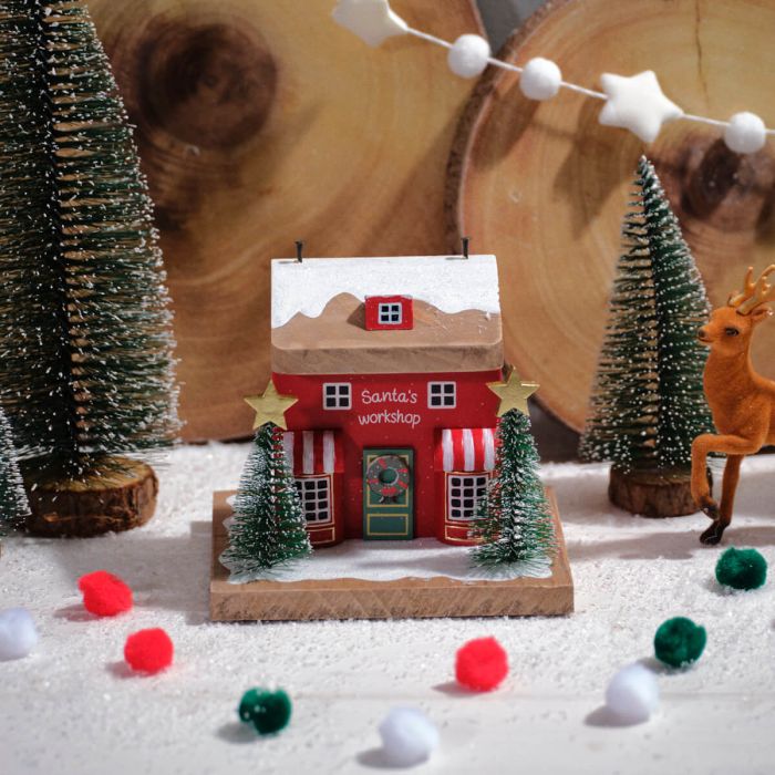 Christmas Santa's Workshop Wooden Cottage Ornament