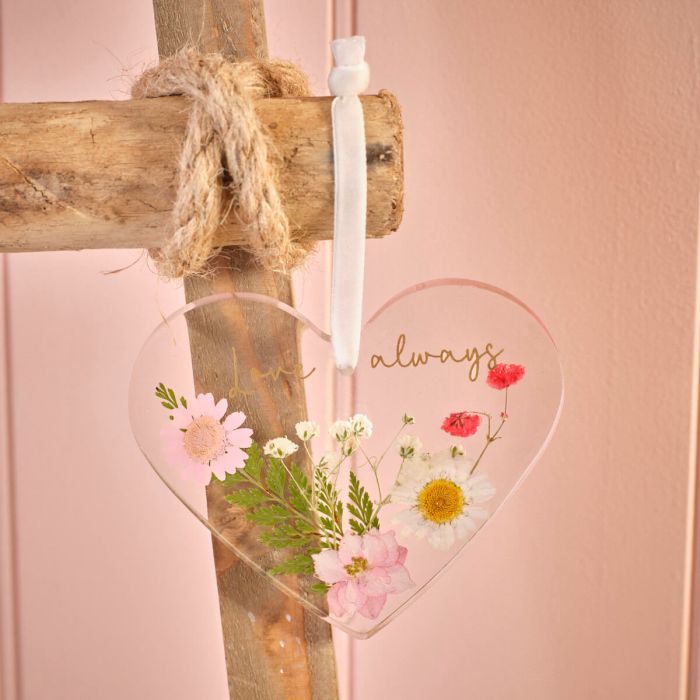Floral Love Always Resin Hanging Heart With Pressed Dried Flowers