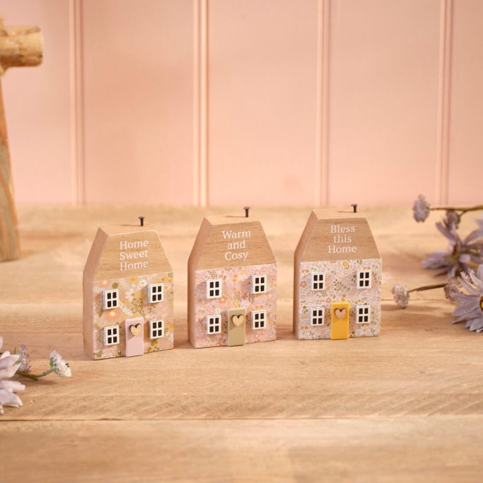 Floral Mini Wooden House Ornaments