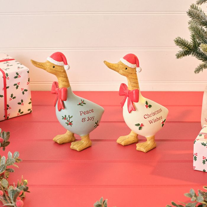 Christmas Holly And Berries Resin Standing Duck Ornaments