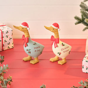 Christmas Holly And Berries Resin Standing Duck Ornaments