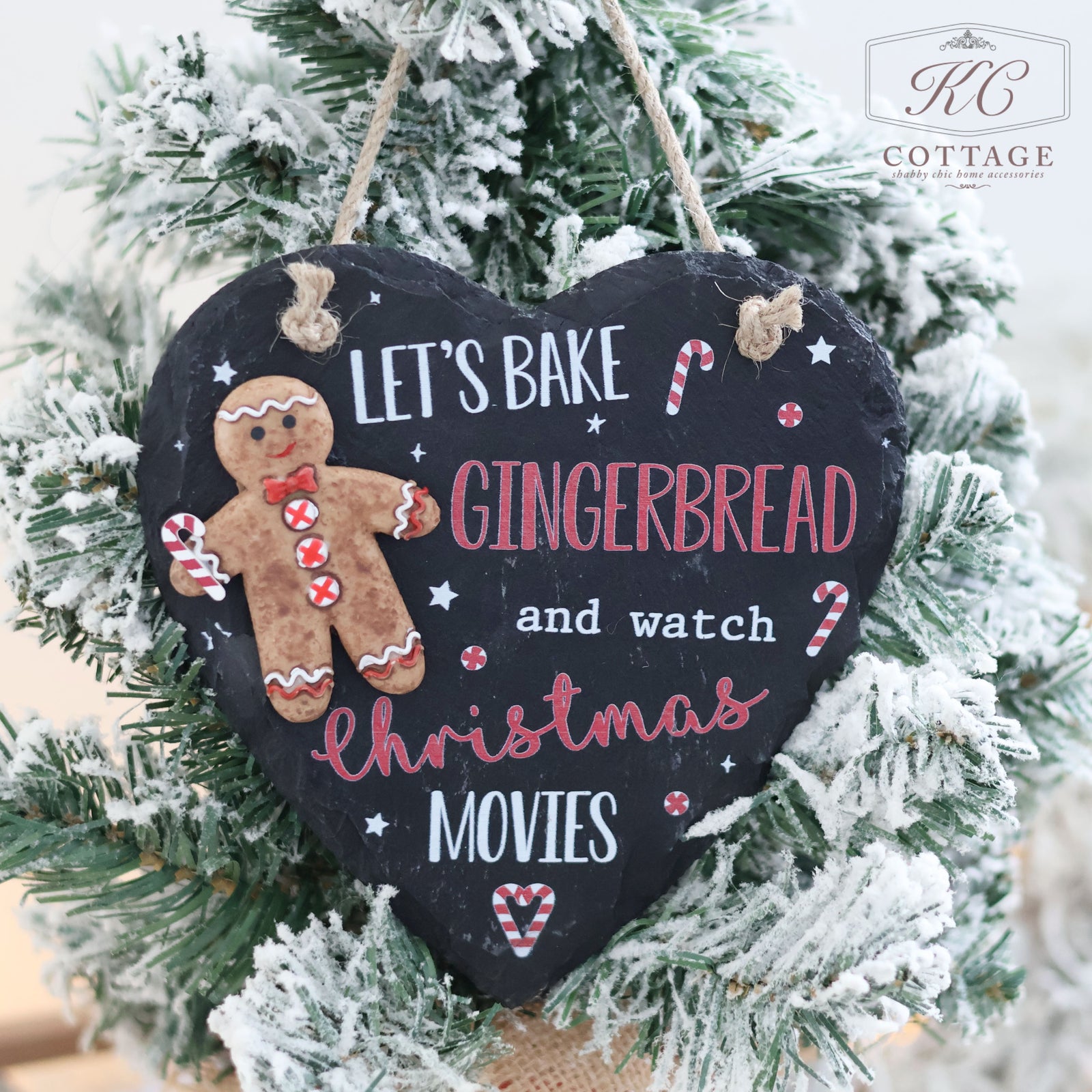 Christmas Large Slate Heart with Gingerbread Man