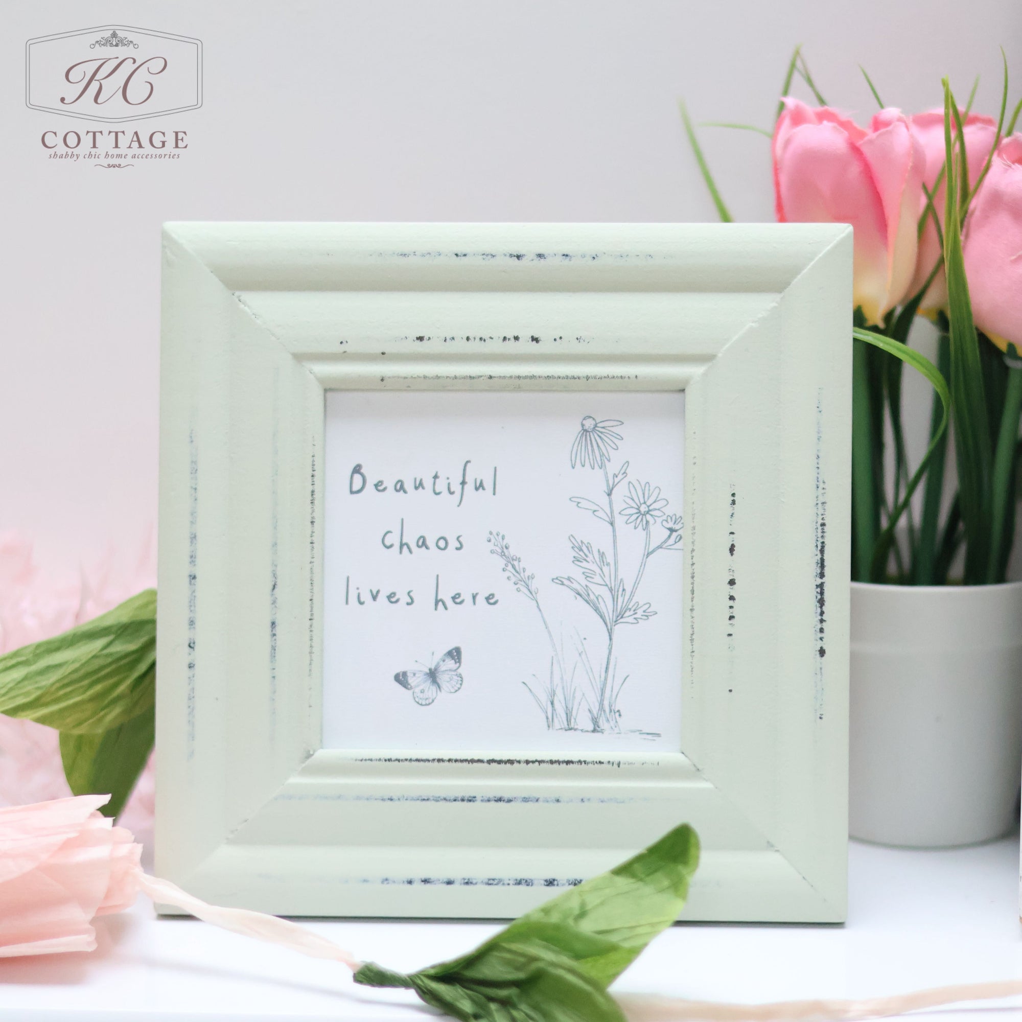 Shabby Chic Style Framed Illustrations - Beautiful chaos lives here