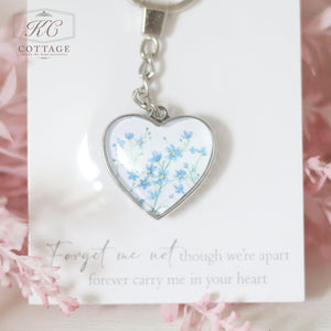 Glass Forget Me Not Heart Keyring