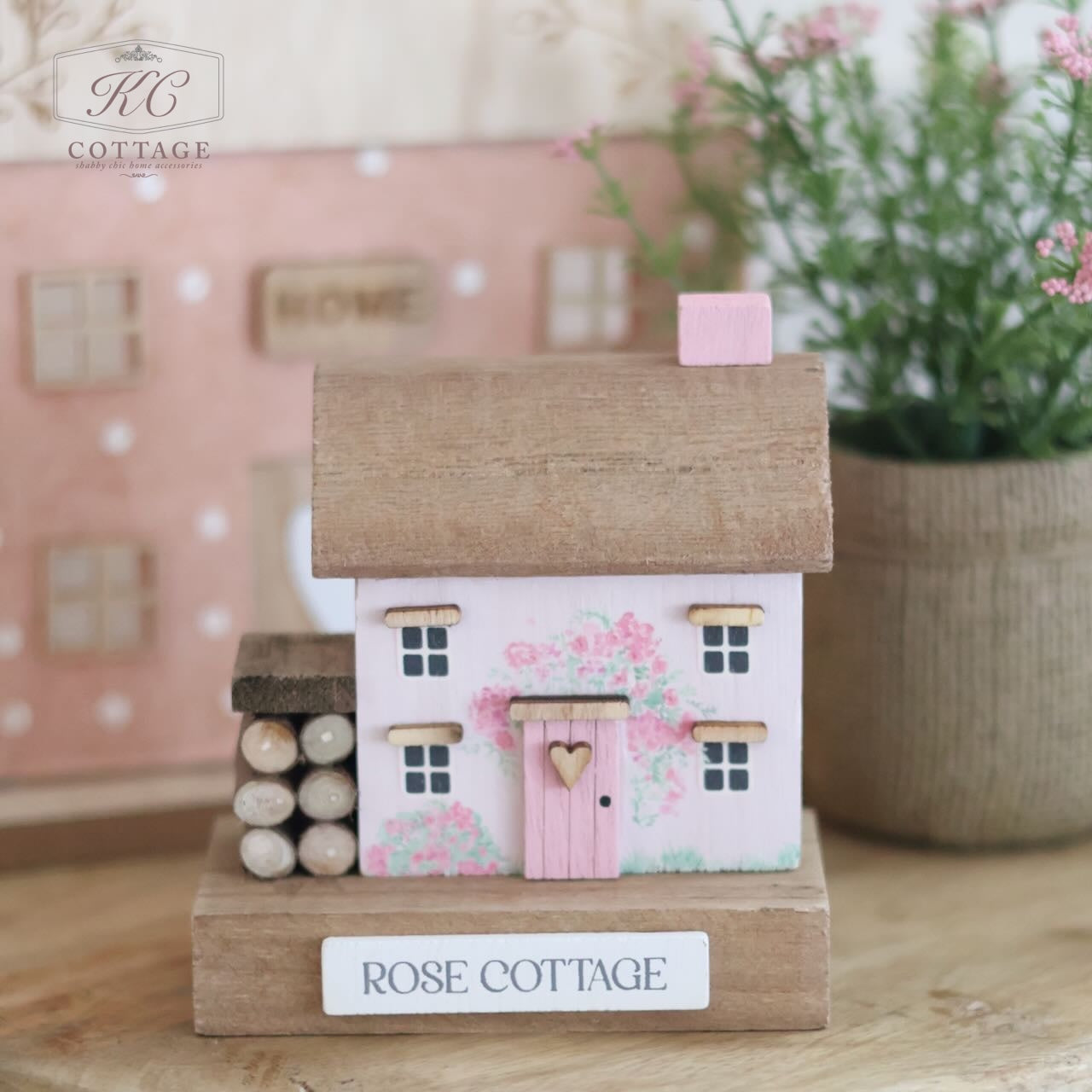Rose Cottage Pink Wooden House Ornament