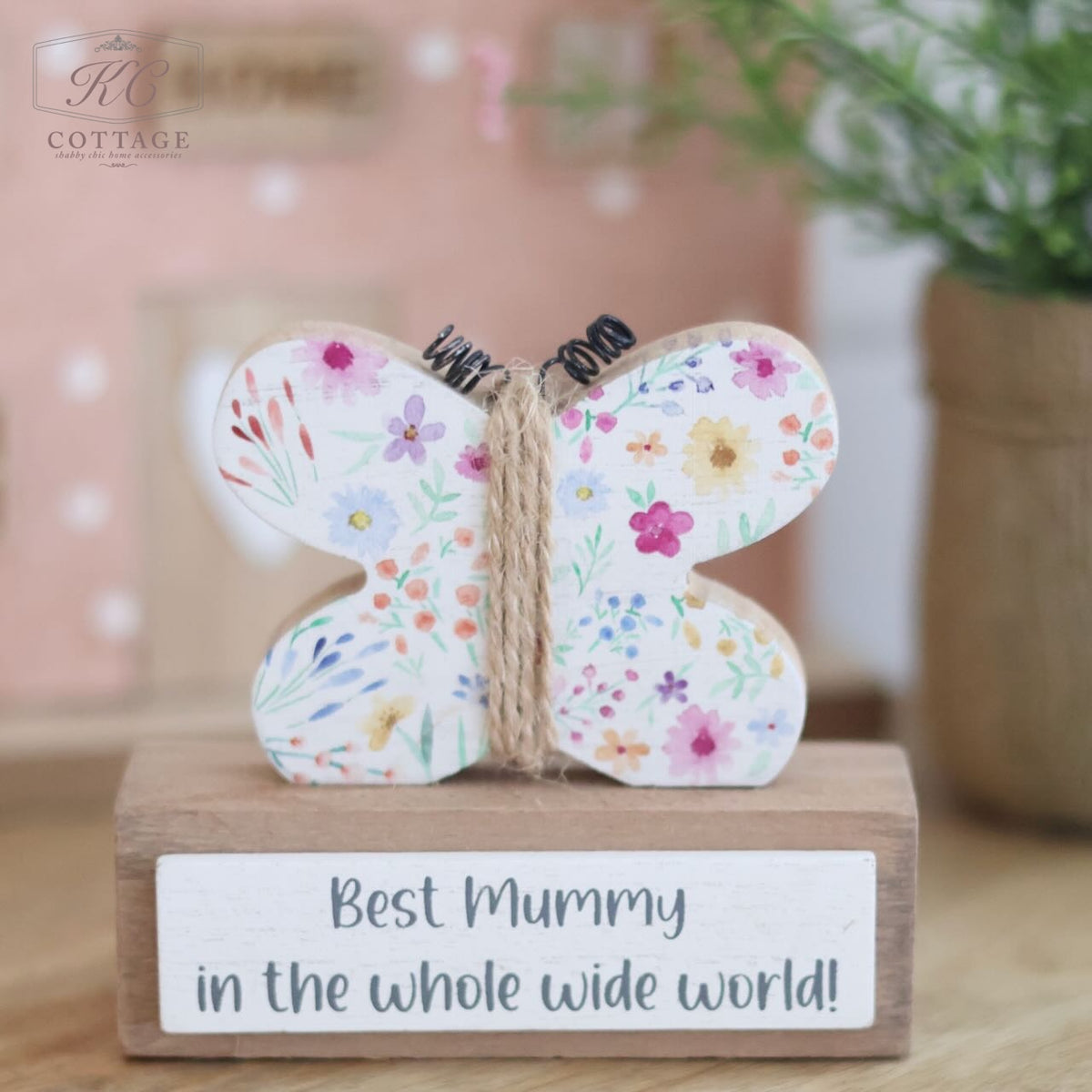 Mum Floral Wooden Butterfly Ornament