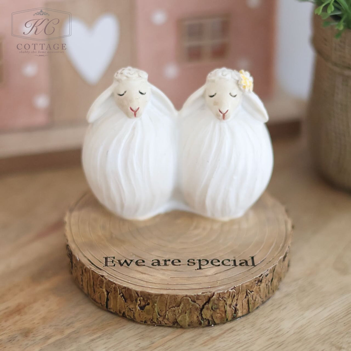 Sheep Couple On Bark Slice Resin