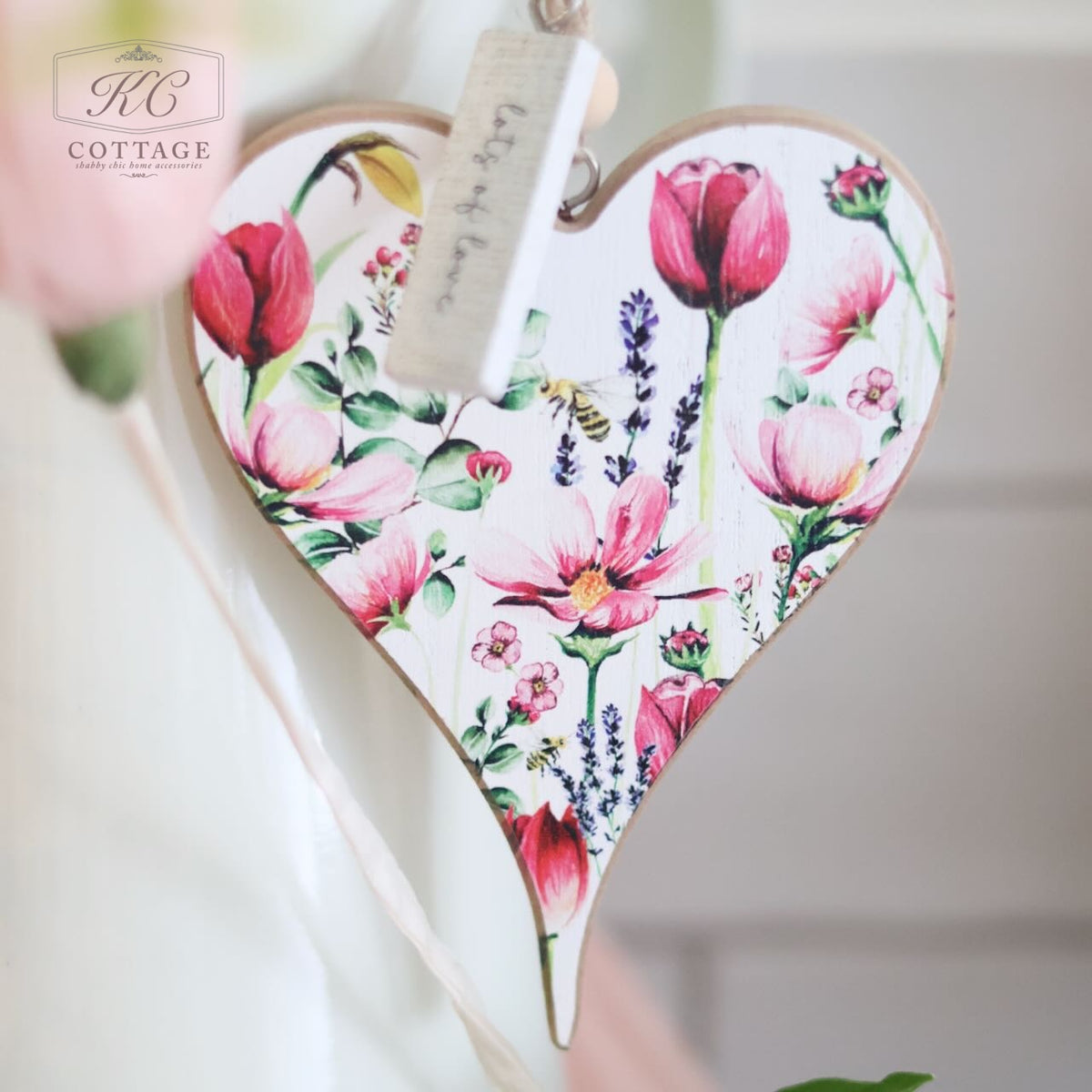Floral Wooden Sentiment Hanging Heart