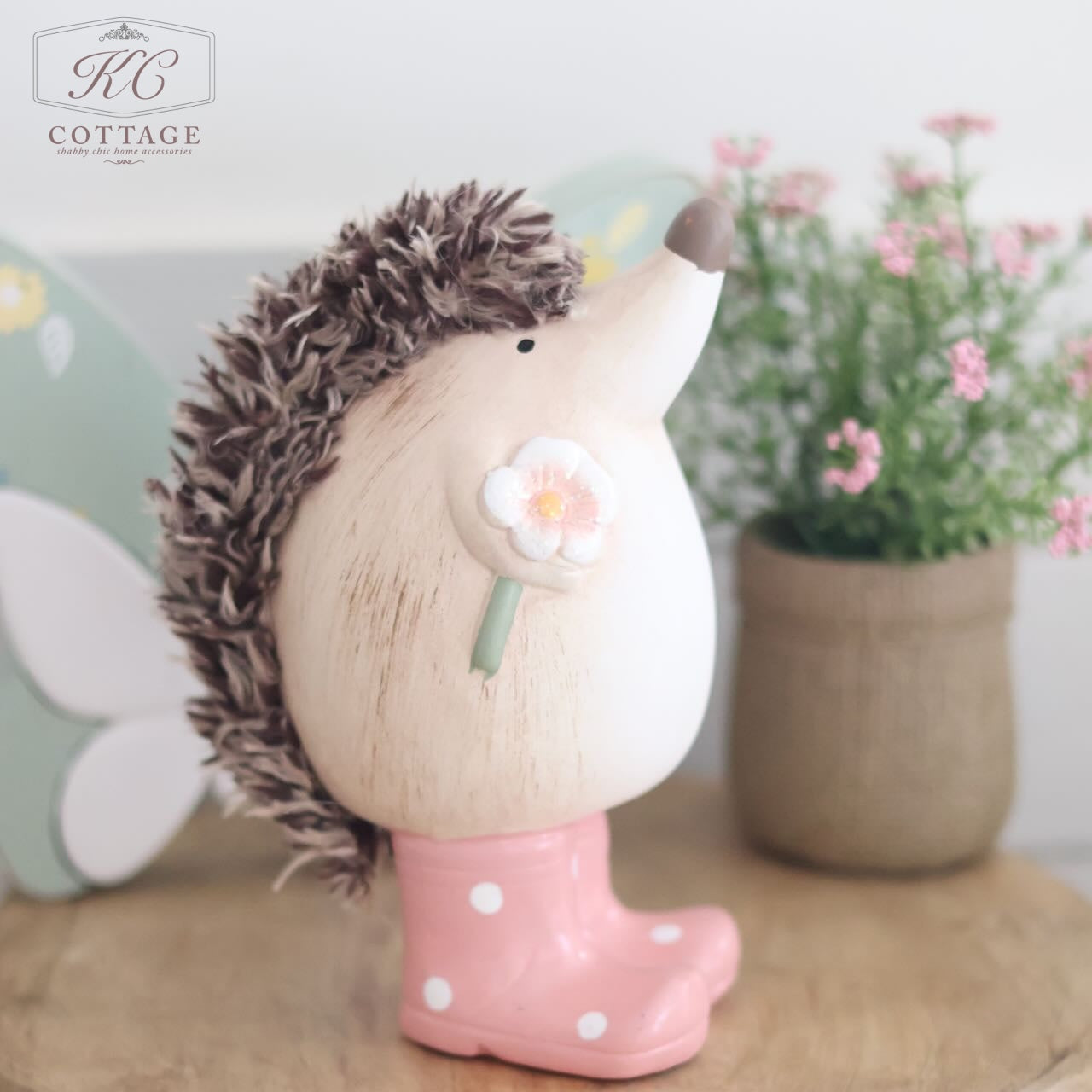 Hedgehog With Pink Spot Welly Boots Ornament